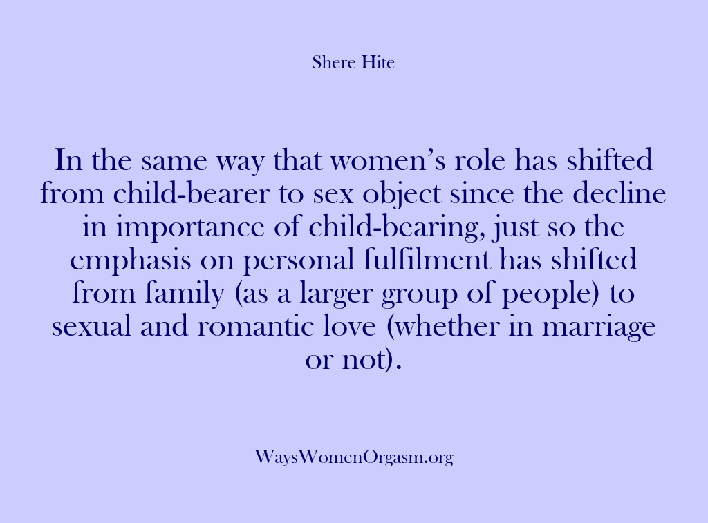 (Shere Hite) In the same way that women’s role has shifted from child-bearer to…