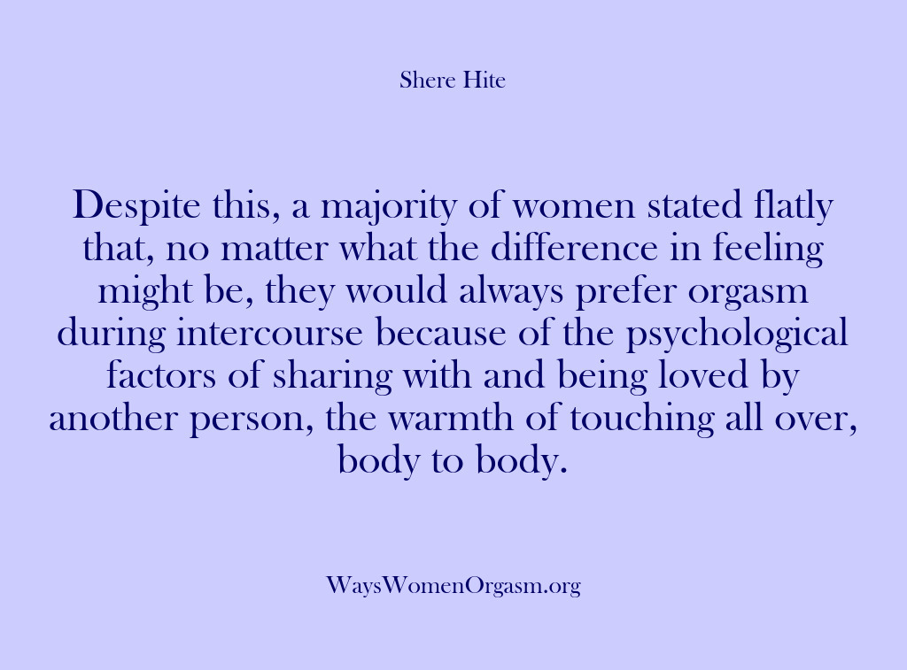 (Shere Hite) Despite this, a majority of women stated flatly that, no matter what…