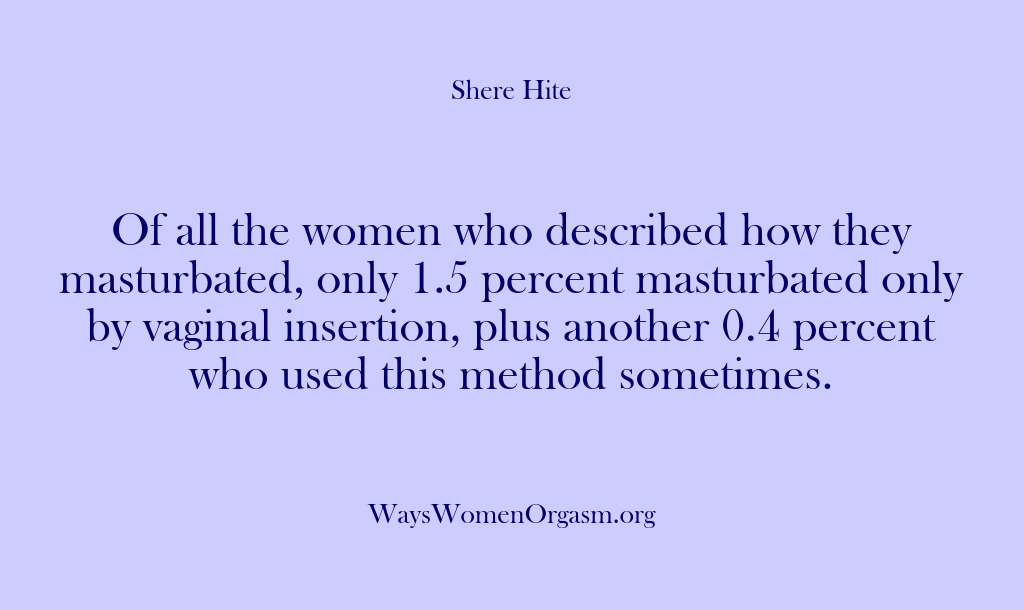(Shere Hite) Of all the women who described how they masturbated, only 1.5 percent…