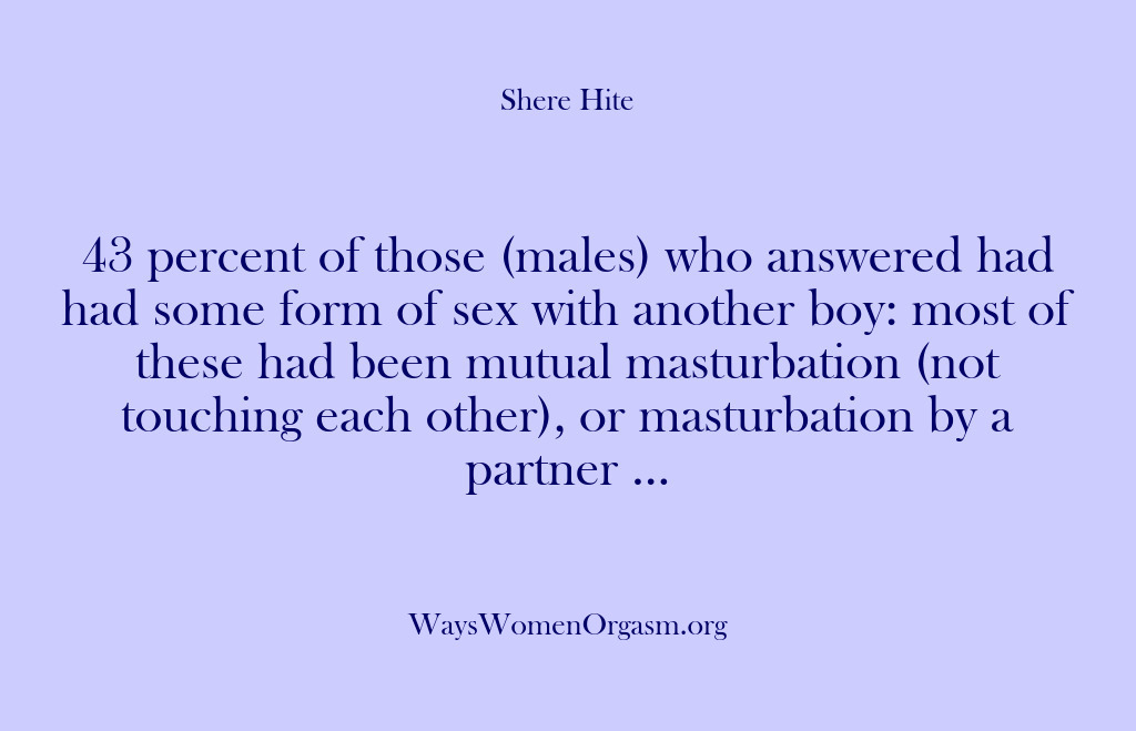 (Shere Hite) 43 percent of those (males) who answered had had some form of…