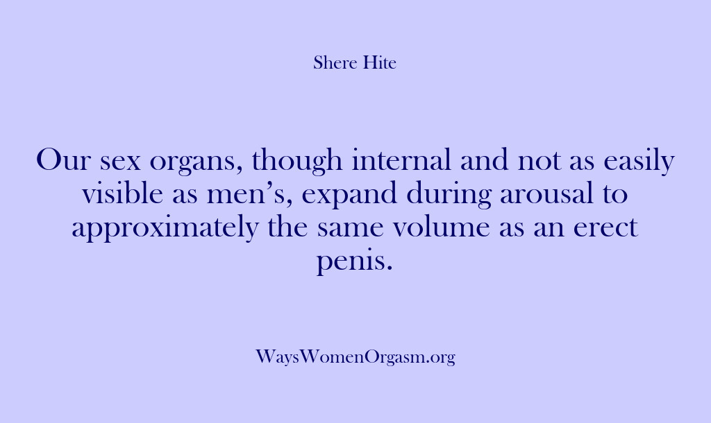 (Shere Hite) Our sex organs, though internal and not as easily visible as men’s,…