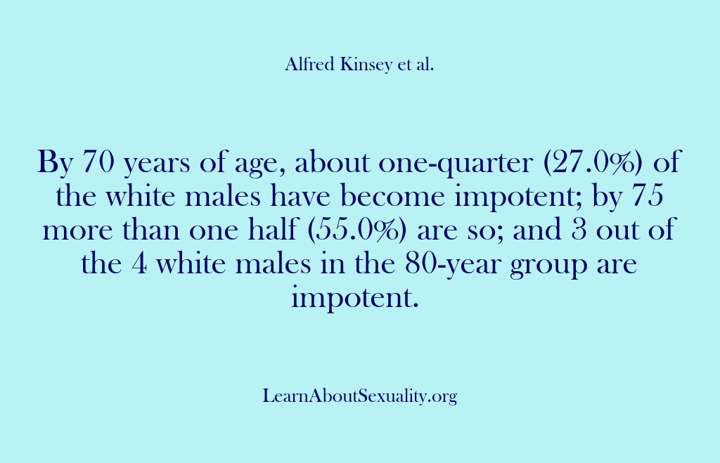 (Alfred Kinsey Male Sexuality) By 70 years of age, about one-quarter (27.0%) of the white males…