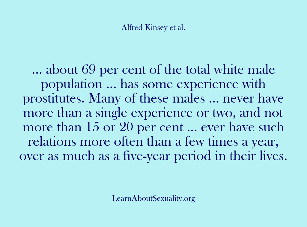 (Alfred Kinsey Male Sexuality) … about 69 per cent of the total white male population ……