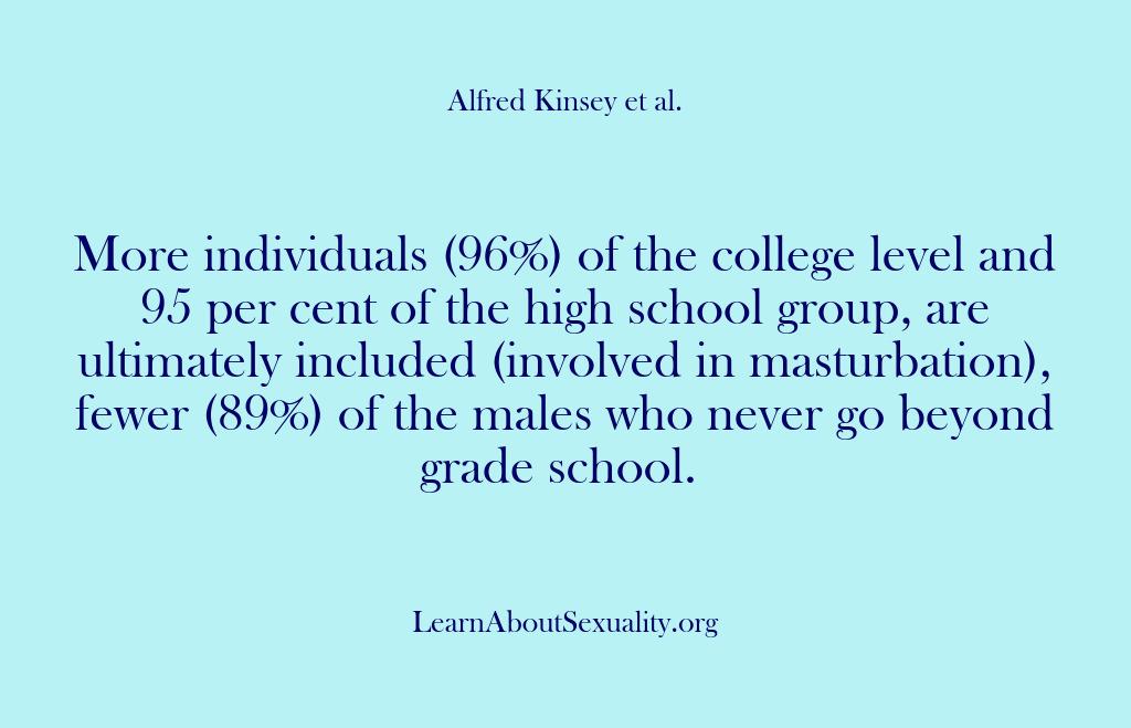 (Alfred Kinsey Male Sexuality) More individuals (96%) of the college level and 95 per cent of…