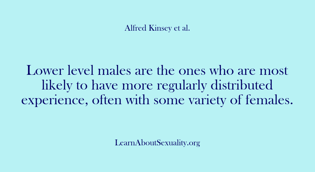(Alfred Kinsey Male Sexuality) Lower level males are the ones who are most likely to have…