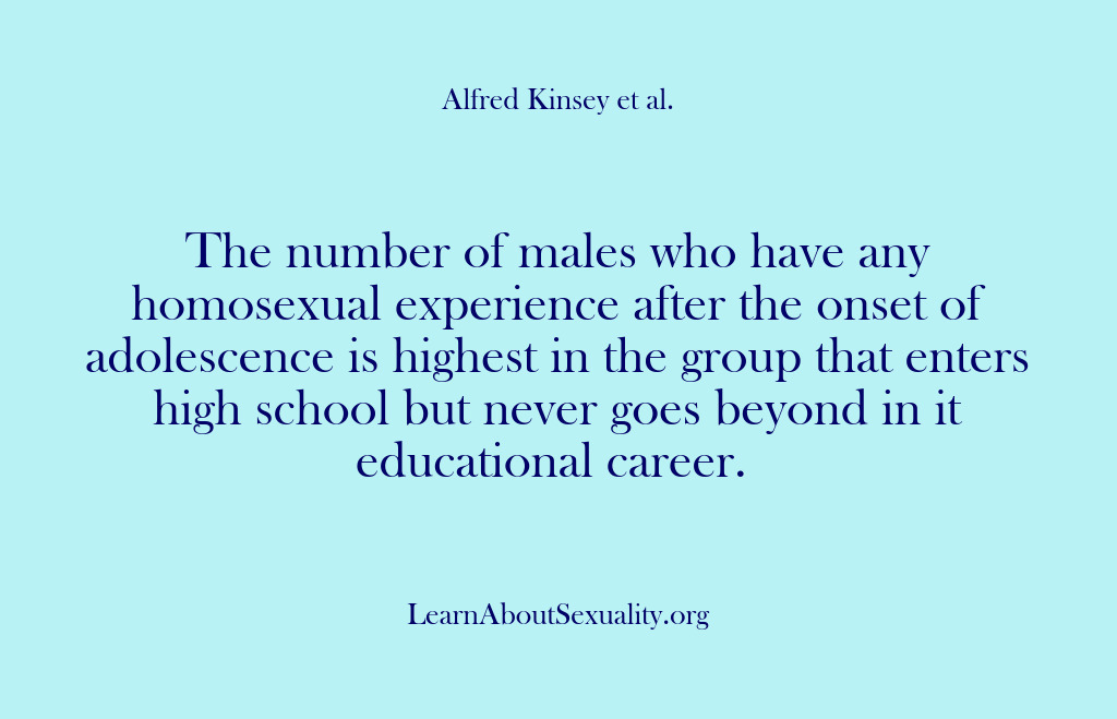 (Alfred Kinsey Male Sexuality) The number of males who have any homosexual experience after the onset…