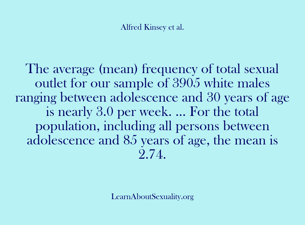 (Alfred Kinsey Male Sexuality) The average (mean) frequency of total sexual outlet for our sample of…