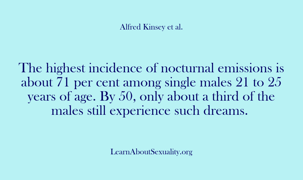 (Alfred Kinsey Male Sexuality) The highest incidence of nocturnal emissions is about 71 per cent among…