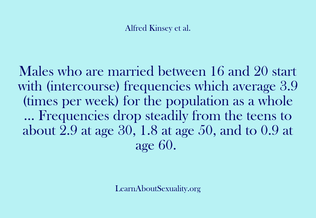 (Alfred Kinsey Male Sexuality) Males who are married between 16 and 20 start with (intercourse) frequencies…