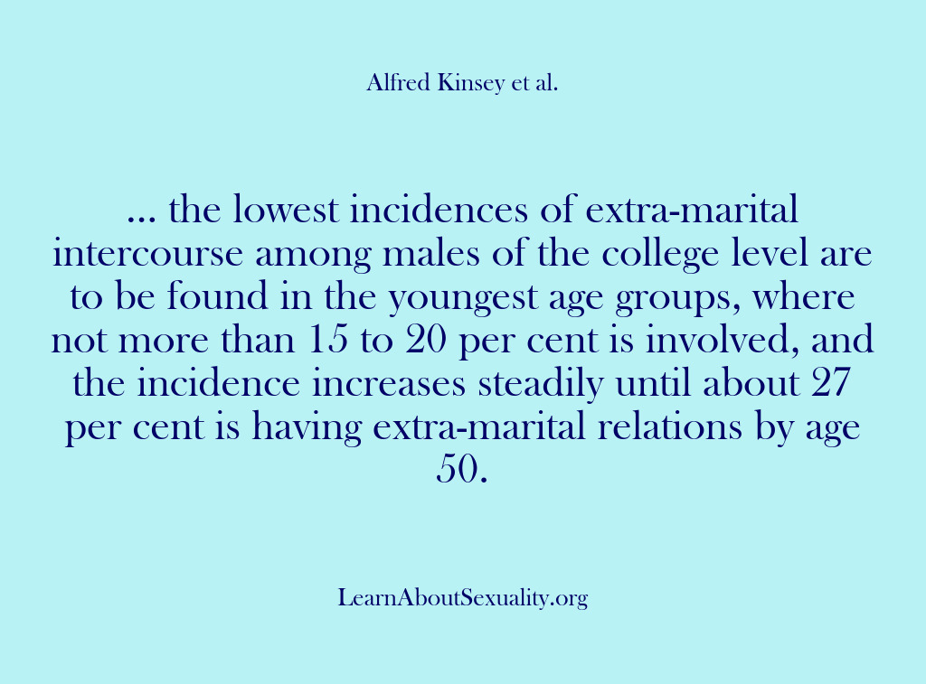 (Alfred Kinsey Male Sexuality) … the lowest incidences of extra-marital intercourse among males of the college…