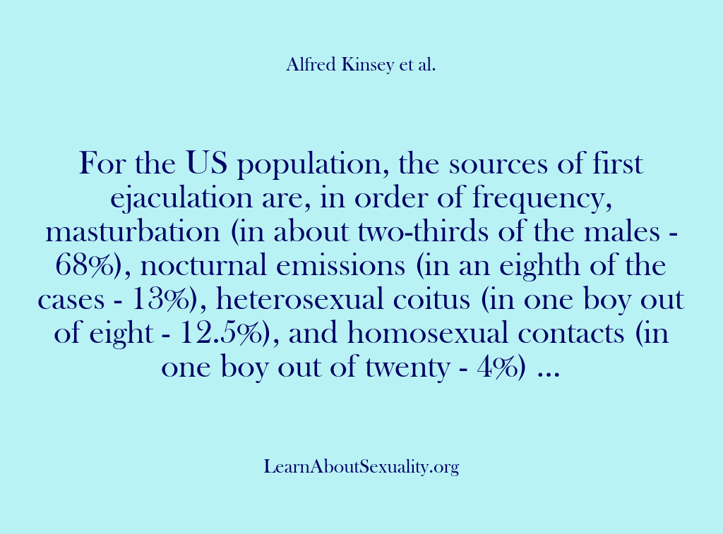 (Alfred Kinsey Male Sexuality) For the US population, the sources of first ejaculation are, in order…