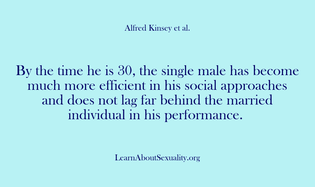 (Alfred Kinsey Male Sexuality) By the time he is 30, the single male has become much…