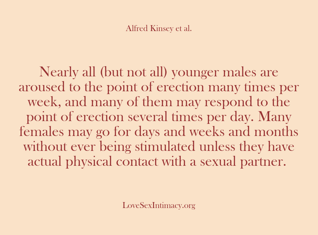 (Alfred Kinsey Female Sexuality) Nearly all (but not all) younger males are aroused to the point…