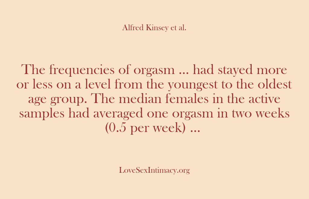 (Alfred Kinsey Female Sexuality) The frequencies of orgasm … had stayed more or less on a…