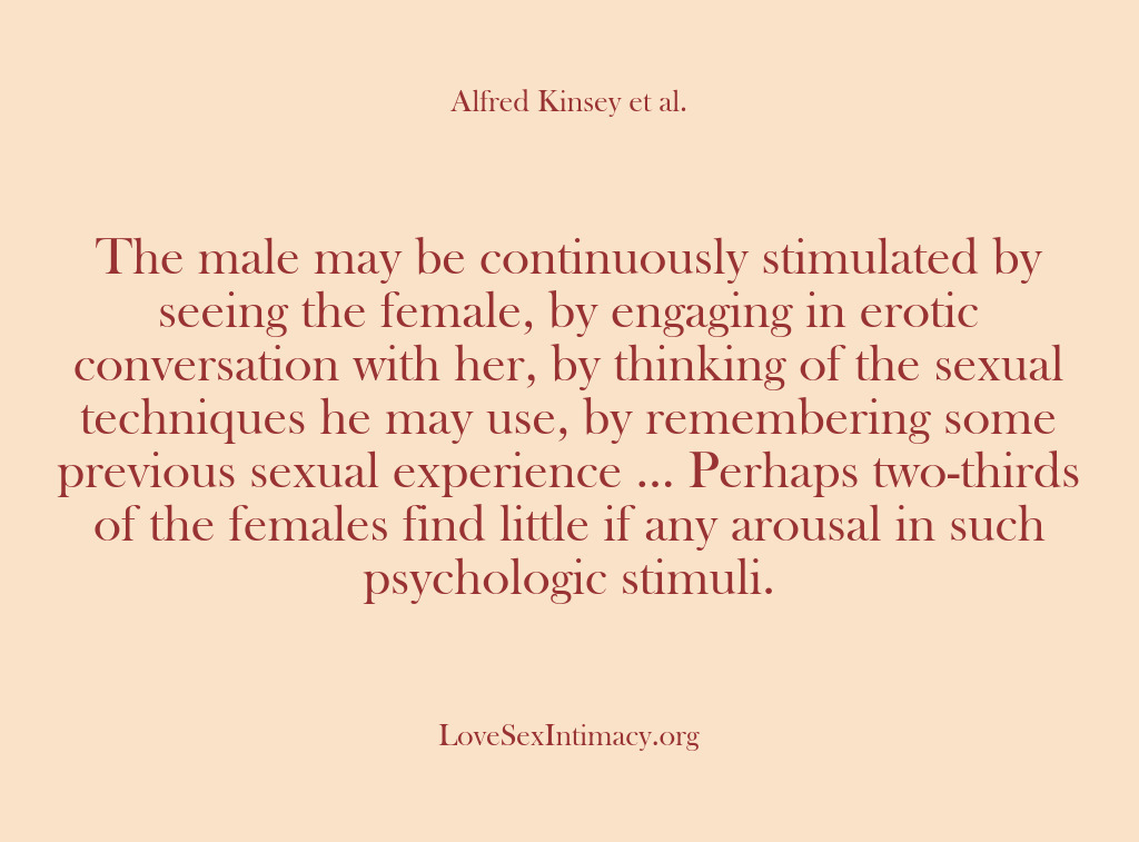 (Alfred Kinsey Female Sexuality) The male may be continuously stimulated by seeing the female, by engaging…