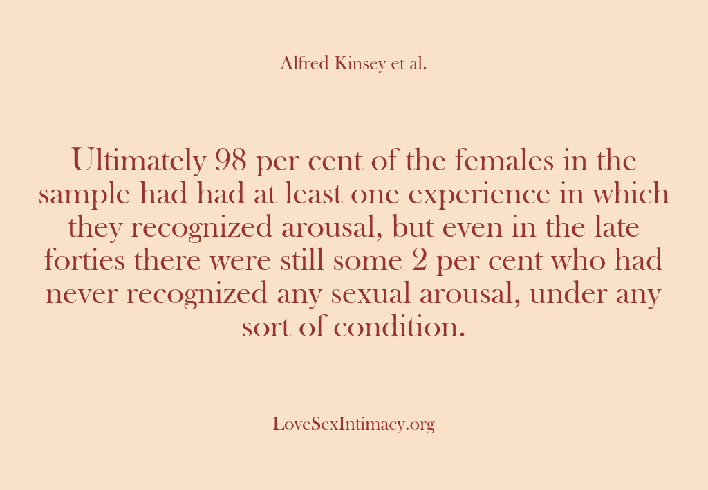 (Alfred Kinsey Female Sexuality) Ultimately 98 per cent of the females in the sample had had…