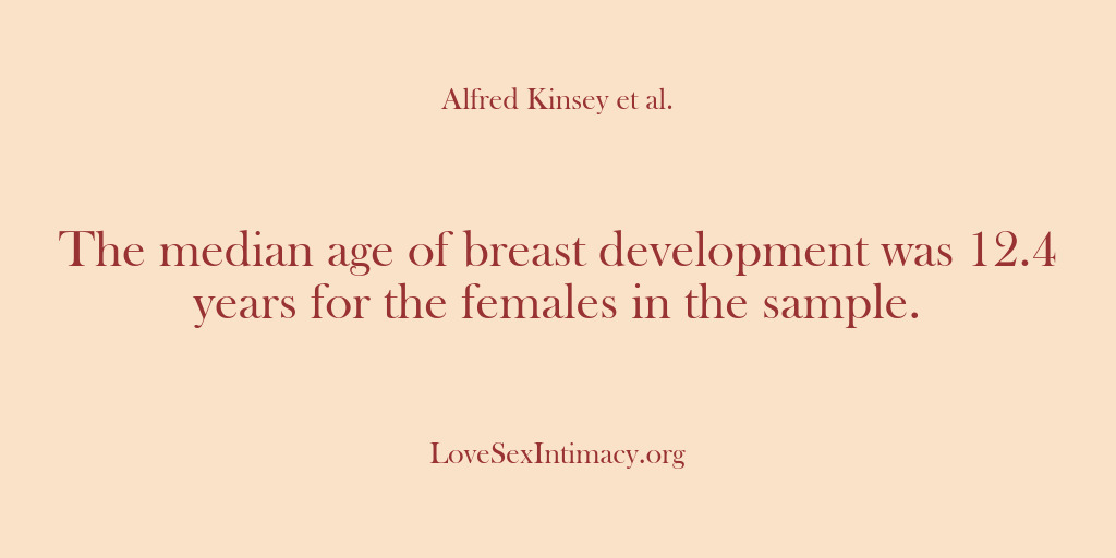 (Alfred Kinsey Female Sexuality) The median age of breast development was 12.4 years for the females…