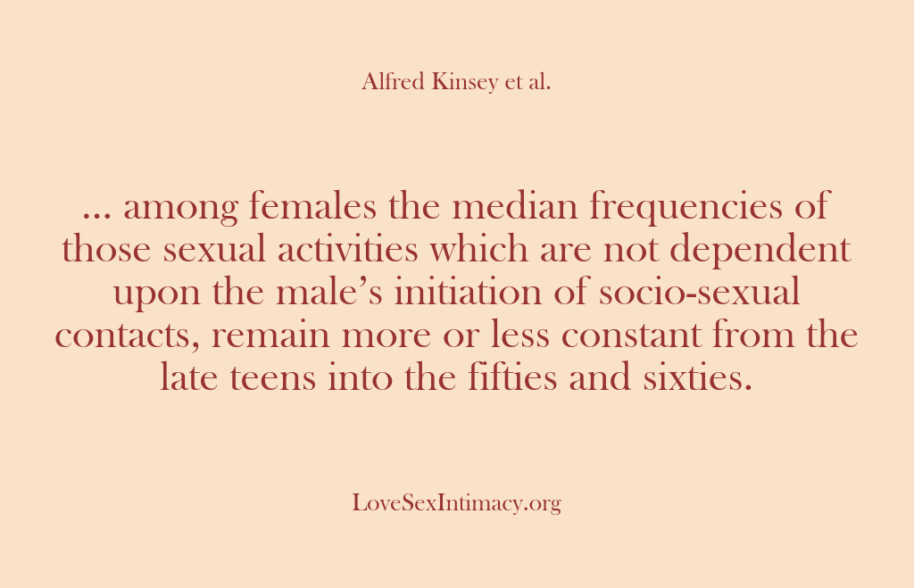 (Alfred Kinsey Female Sexuality) … among females the median frequencies of those sexual activities which are…