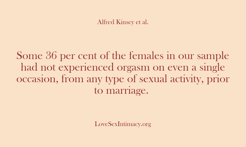(Alfred Kinsey Female Sexuality) Some 36 per cent of the females in our sample had not…