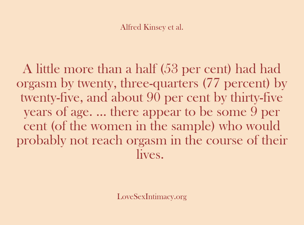 (Alfred Kinsey Female Sexuality) A little more than a half (53 per cent) had had orgasm…
