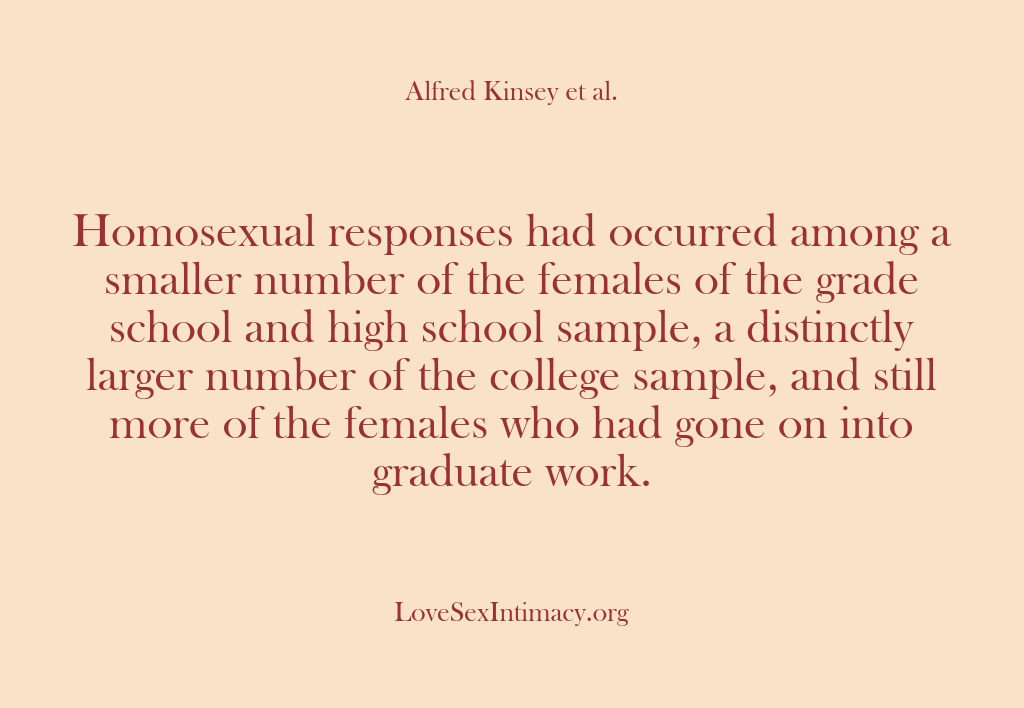 (Alfred Kinsey Female Sexuality) Homosexual responses had occurred among a smaller number of the females of…