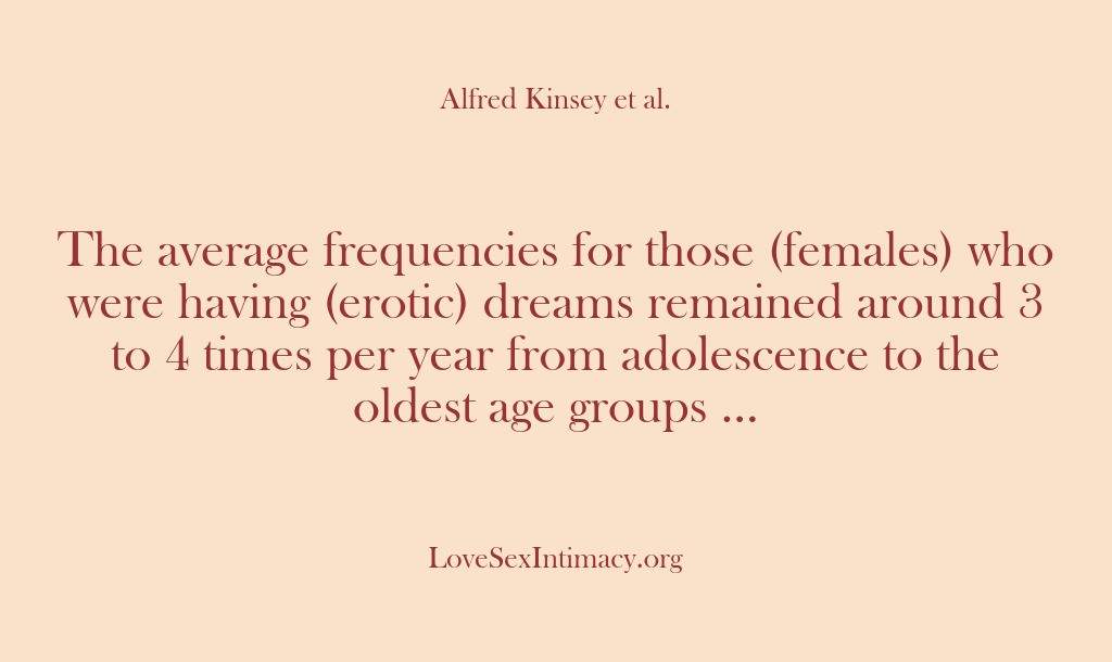 (Alfred Kinsey Female Sexuality) The average frequencies for those (females) who were having (erotic) dreams remained…