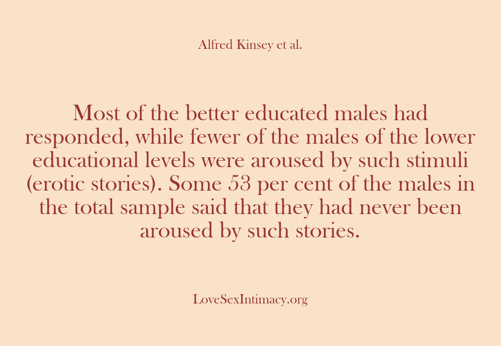 (Alfred Kinsey Female Sexuality) Most of the better educated males had responded, while fewer of the…