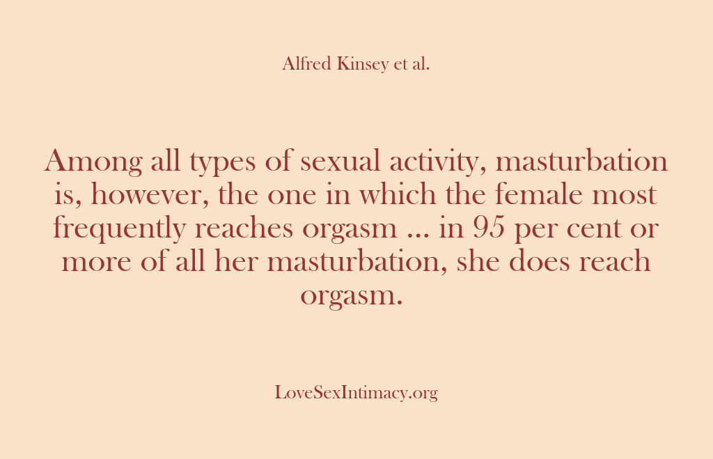 (Alfred Kinsey Female Sexuality) Among all types of sexual activity, masturbation is, however, the one in…
