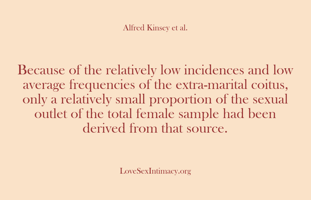 (Alfred Kinsey Female Sexuality) Because of the relatively low incidences and low average frequencies of the…