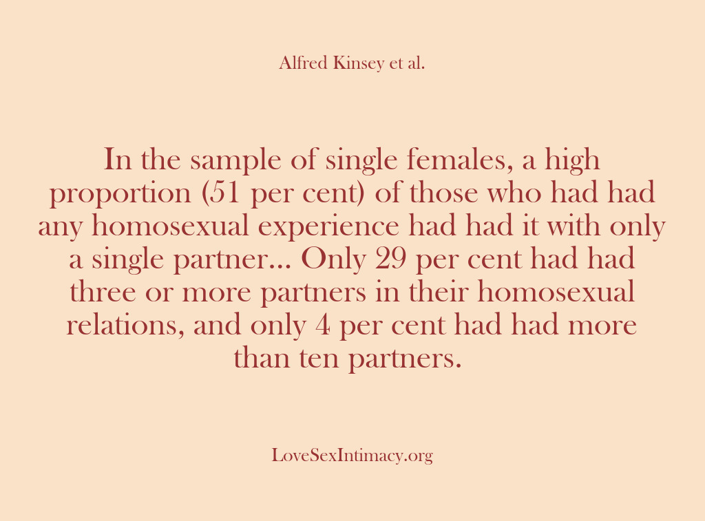 (Alfred Kinsey Female Sexuality) In the sample of single females, a high proportion (51 per cent)…