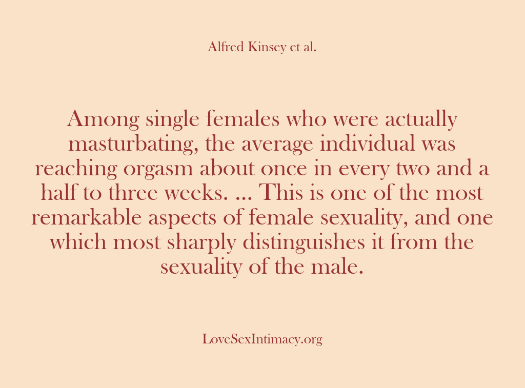 (Alfred Kinsey Female Sexuality) Among single females who were actually masturbating, the average individual was reaching…