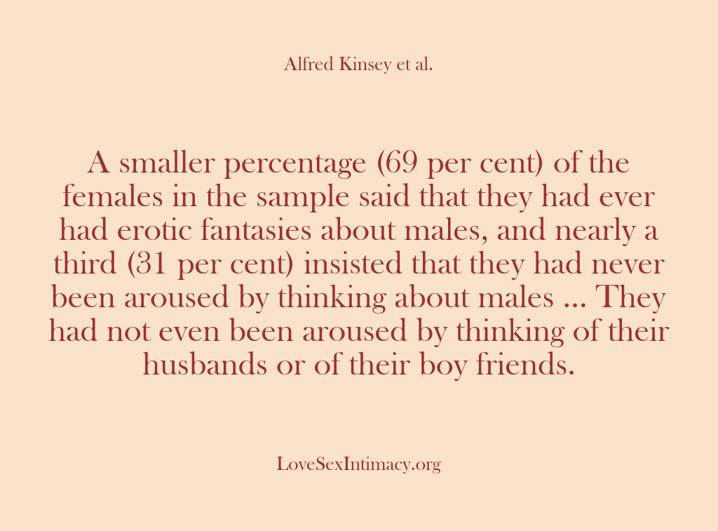 (Alfred Kinsey Female Sexuality) A smaller percentage (69 per cent) of the females in the sample…