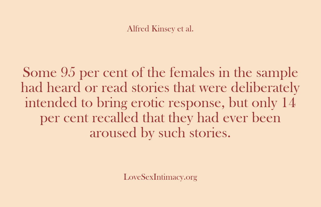(Alfred Kinsey Female Sexuality) Some 95 per cent of the females in the sample had heard…